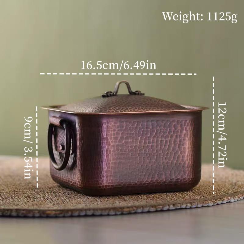 Vintage Copper Pot,Camping & Outdoor Activities Food Stewing Cooking Utensil,Handcrafted Hammer Texture 15.5 Cm Handheld Pot