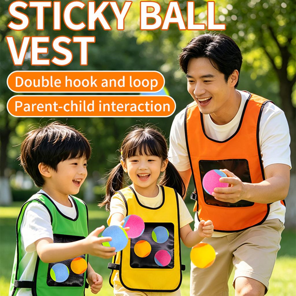 Sticky Ball Set for Kids and Family - Vests and Beanbags for Indoor Outdoor Throwing , Dodgeball with Hook-and-Loop Balls, Assorted Colors