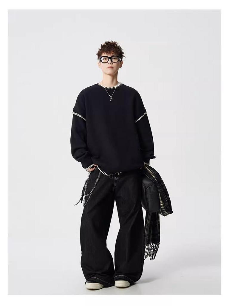 Men's Trendy Hand-Stitched High-End Knit Sweater with Contrasting Colors - Versatile and Stylish Base Layer