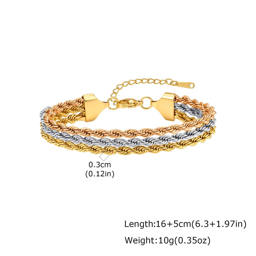 Stainless Steel Triple Layer Twisted Chain Bracelet Gold Plated for Women Stackable Jewelry Waterproof