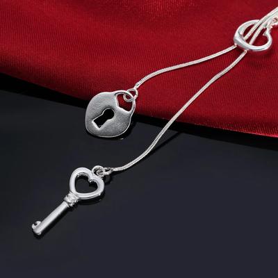 925 Sterling Silber Elegante Herzschloss Schlüssel Halskette für Frauen Luxusschmuck