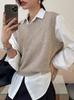 Korean Style Solid Color V-neck Knit Vest - Women's Short Ribbed Sleeveless Top