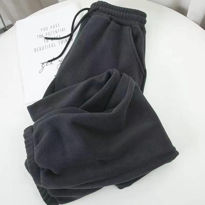 Women's Solid-Color Fleece-Lined Cuffed Sweatpants with Simple Pockets for Fall/Winter: Casual Athletic Pants