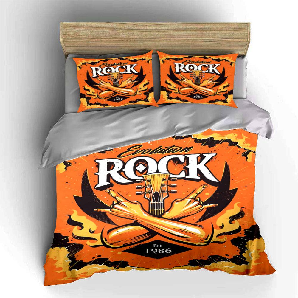 Guitar, flames, "Rock" text. Bedding sets Duvet cover sets Duvet covers Pillowcases(1 * Duvet Cover 2 * Pillowcases without duvet insert)