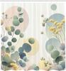 Eucalyptus Leaves Shower Curtain, Pastel Meadow Of Branches And Wildflowers On Modern Circles, Cloth Fabric Bathroom D