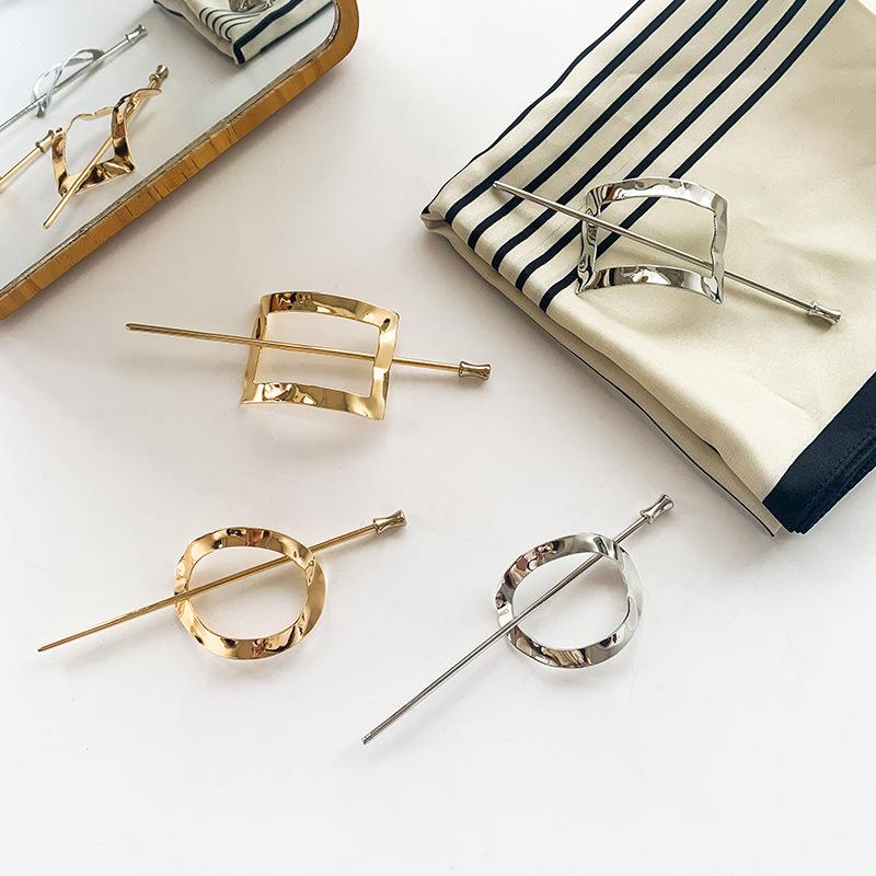 Bacchetta per Capelli Geometrica in Metallo Color Oro Argento per Donne Elegante Porta Coda di Cavallo Vuoto Forchetta per Capelli Acconciatura Accessori per Capelli Regali