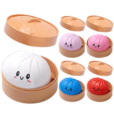 Colorful Dumpling Squishes Stress Balls Fidget Sensory Toys Simulation Food Squishies Bun with Steamer Squeeze Dough Ball Gifts