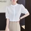 ZANZEA Women Casual Stand Collar Solid Color Summer Half Sleeve Blouse