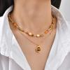Luxury Natural Stone Pendant Maillard Beads Necklace for Women Caramel Temperament Neck Chain Charm Party Winter Jewelry Gift