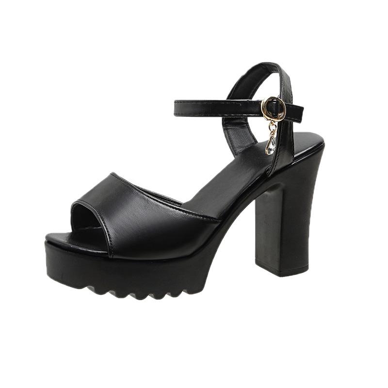 

Корейская версия босоножек на толстом каблуке, женские, новинка 2025 года, сексуальные туфли на высоком каблуке с рыбьим ртом, водонепроницаемые, красивые женские туфли на платформе 40 чёрный