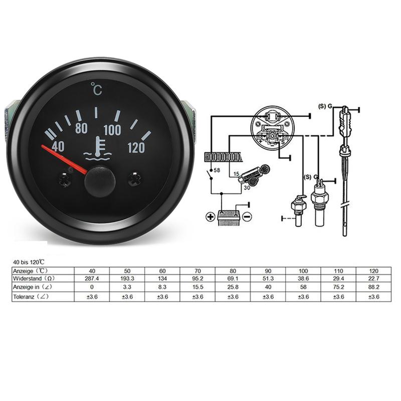 ZMFJH VDO 52mm Water Temperature Gauge with Sensor DC24V LED 40-120C Pointer Water Temp Meter for Diesel Generator Set Parts