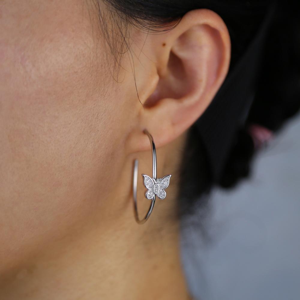 High Quality Gold Trendy New Fashion Butterfly Animal Crystal Earrings Big Hoop Design for Girls Ladies for Wedding