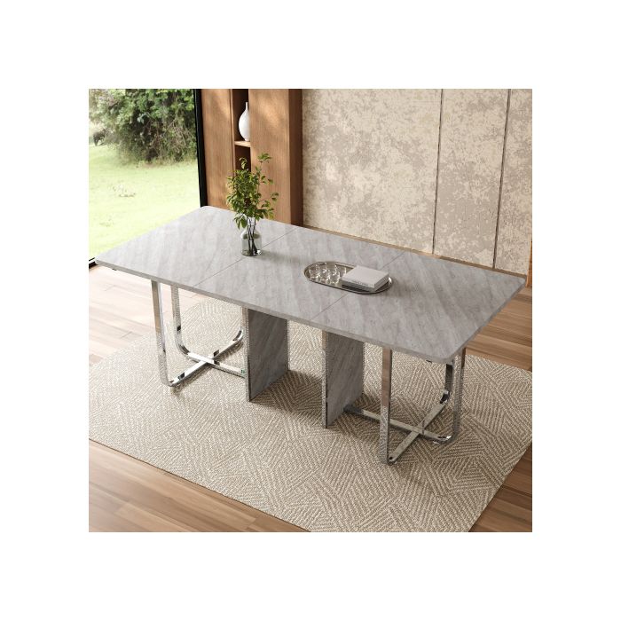 Esstisch - MUVOE - 180x80 cm - 6 Personen - Grau + Silber - Modernes Design grau