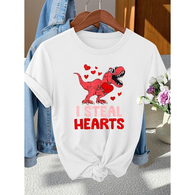 

Европейский Размер Винтажная Элегантная Женская Футболка | Принт с Динозавром в Очках, Обнимающим Сердце | Круглый Вырез, Ткань Средней Эластичности, Весна/Лето/Осень S белый