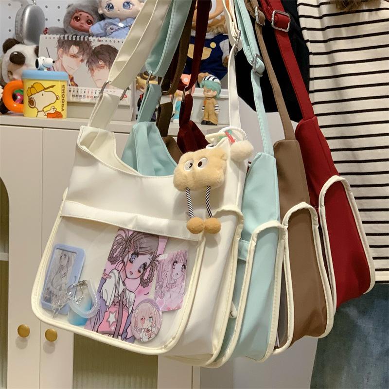 Double-sided dual-purpose wind girl heart messenger bag, transparent portable shoulder bag for students in class