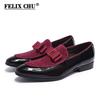 Handmade Men's Genuine Leather Patent Suede Loafers Patchwork Bow Tie Dress Shoes for Wedding Banquet Formal Occasions