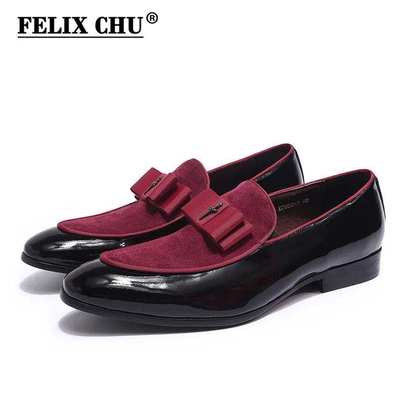 Handmade Men's Genuine Leather Patent Suede Loafers Patchwork Bow Tie Dress Shoes for Wedding Banquet Formal Occasions