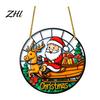 Acrylic Santa Claus Pendants Stained Glass Style Christmas Hanging Pendant, Plants Ornaments with Lanyard Double Sided Printed Xmas for Tree