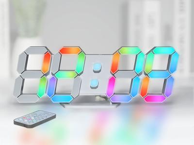 KOSUMOSU Multicolor Digital 7 Color LED RGB Table Adjustable Neon Wall Inch Remote Time Display Alarm Function Clock, Clock, Clock, Brightness, Clock,