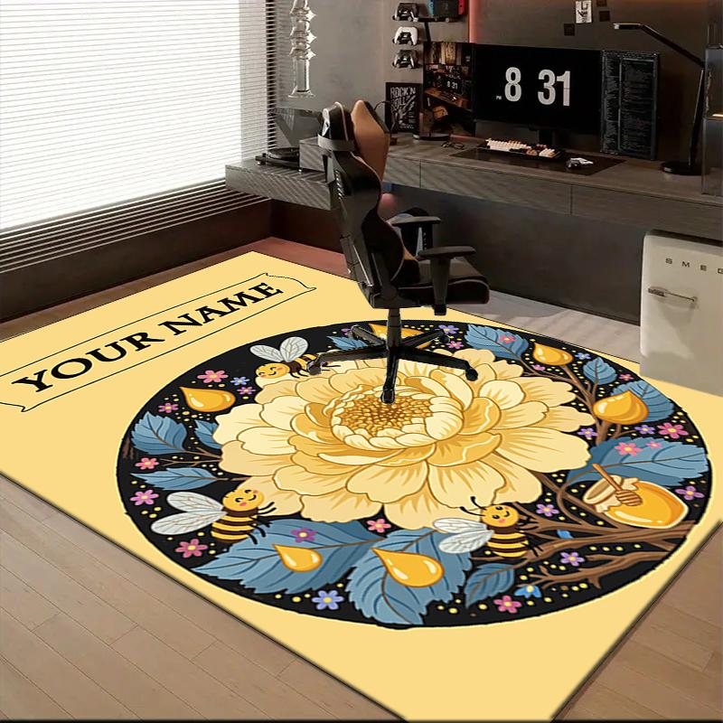 1PC Custom Name Bee Flower Artwork Theme Floor Mat Ideal for Living Room, Game Rooms, Office, Bedroom,Floor Mat Playful Design