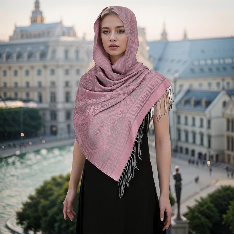 Jacquard Retro Ethnic Style Human Cotton Cashew Shawl Spring And Autumn Fringed Long Decorative Scarf