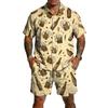 Herren Casual Kurzarmhemd und Shorts Set Bierfest Druck Knopfleiste Leichtes Sommeroutfit Entspannte Passform
