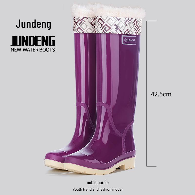 Женские 42 см Очень Высокие Нескользящие Утолщенные Водонепроницаемые Резиновые Сапоги для Путешествий, Уборки Столовой и Модной Носки