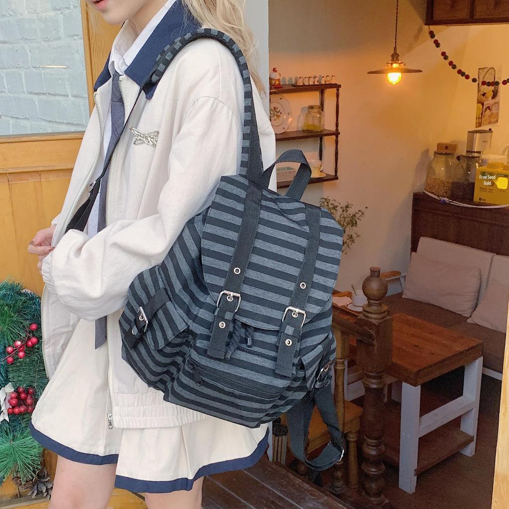 Korean Style Large Capacity Retro Striped Casual Backpack for Students