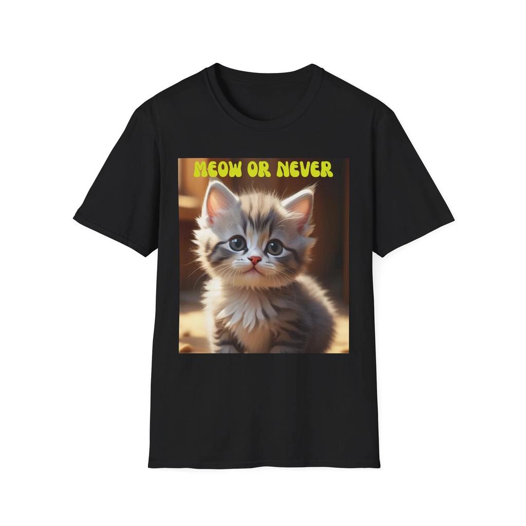 Cute Cat T-Shirt - Meow or Never, Cat Lover Gift, Pet Adoption Shirt, Fun Animal