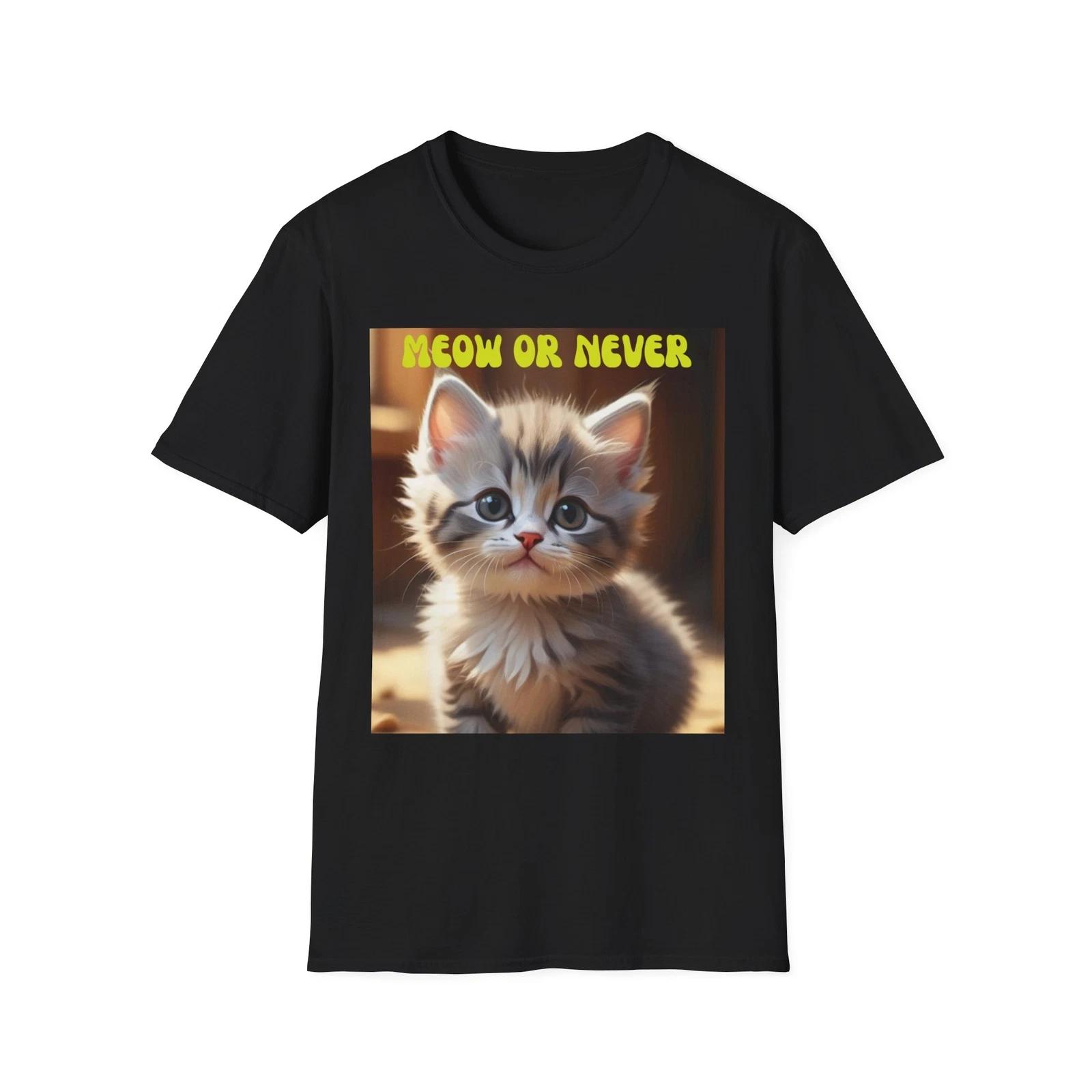 Cute Cat T-Shirt - Meow or Never, Cat Lover Gift, Pet Adoption Shirt, Fun Animal M