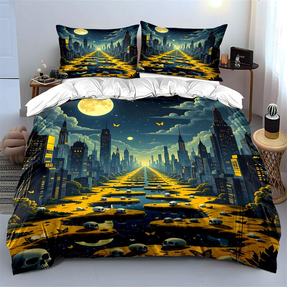 Moonlit city skyline pathway. Bedding sets Duvet cover sets Duvet covers Pillowcases(1 * Duvet Cover 2 * Pillowcases, without duvet insert)
