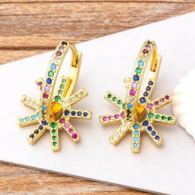 Nidin New Charm Colorful Color Double Layer Star Earrings Copper Cubic Zircon Hoop Earrings For Women Best Party Wedding Gift