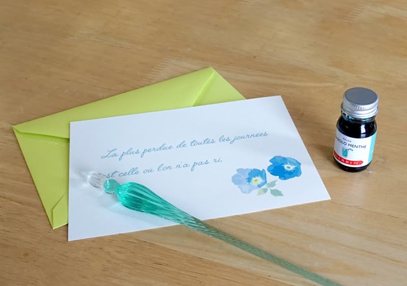 Herbin G.LALO Glass Pen, Handcrafted Tsumugi Blue & Mini Ink Deep Blue (10ml) Set, Founded In 1670 by a Traditional French Brand. Includes a Card and