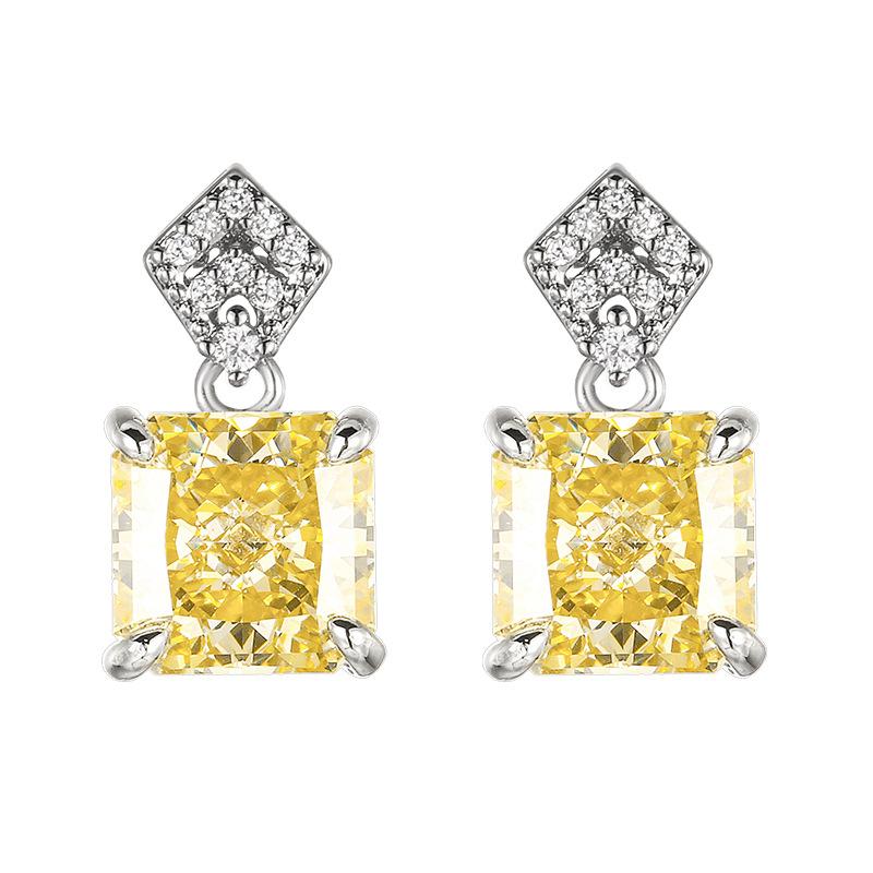Jewelry Set Square High Carbon Yellow Women's Earrings Rings Necklaces Niche High-end Versatile
