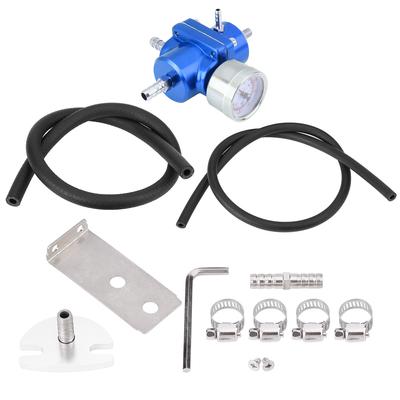 Universal Aluminum Fuel Pressure Regulator Gauge & Hose Kit 0 140 PSI Adjustable Blue