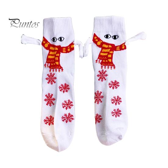 1 Pair Cartoon Magnet Hand-linking Socks Knitted Color Matching Christmas Style Elastic Anti-slip Warm No Odor Festive New Year Mid-tube Socks