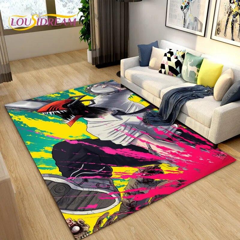 3D Chainsaw Man Anime Denji Cartoon Area Rug,Carpet Rug for Living Room Bedroom Sofa Doormat Decoration, Kids Non-slip Floor Mat