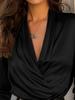 Autumn 2025 Women's Satin V-Neck Versatile Top - Elegant and Professional Design