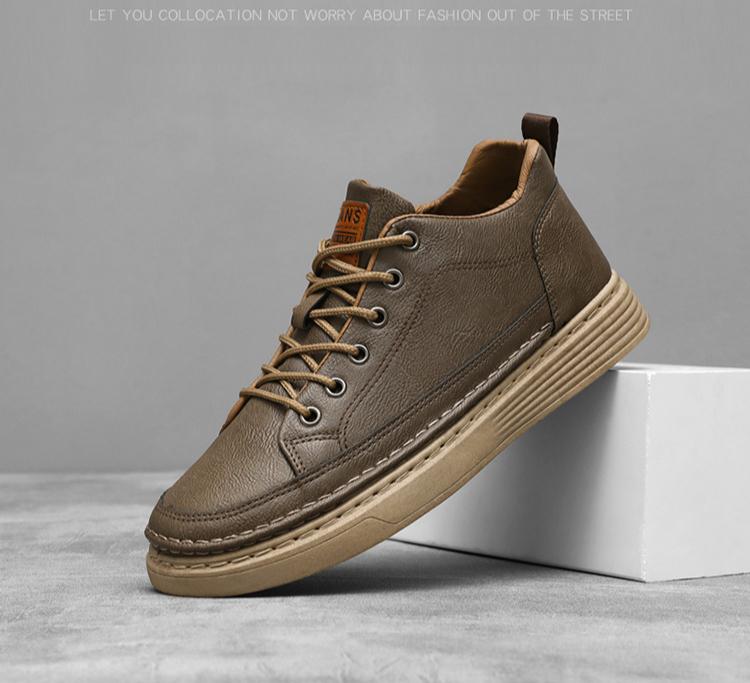 Fashion 2025 New Men's Soft Leather Breathable Sneakers Waterproof Anti-Slip Black Casual Shoes for Spring Lightweight & Trendy Outfits