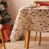 Christmas Gift Print Tablecloth New Xmas Faux Linen Dining Table Decor Backdrop