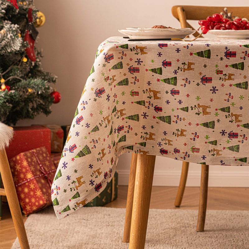Christmas Gift Print Tablecloth New Xmas Faux Linen Dining Table Decor Backdrop