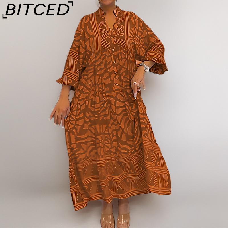 BITCED Spring Women's Wear: Elegant Commuter Fashion - Printed Loose-Fit Plus Size Dress