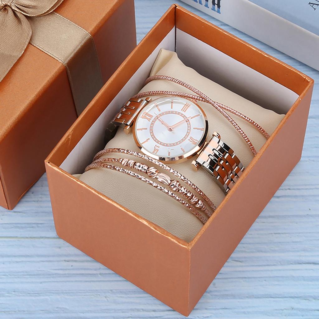 Women Watch Set Fashion Jewelry Gift Set Wrist Watch Bracelet for Party BirthdaySilver Pink White