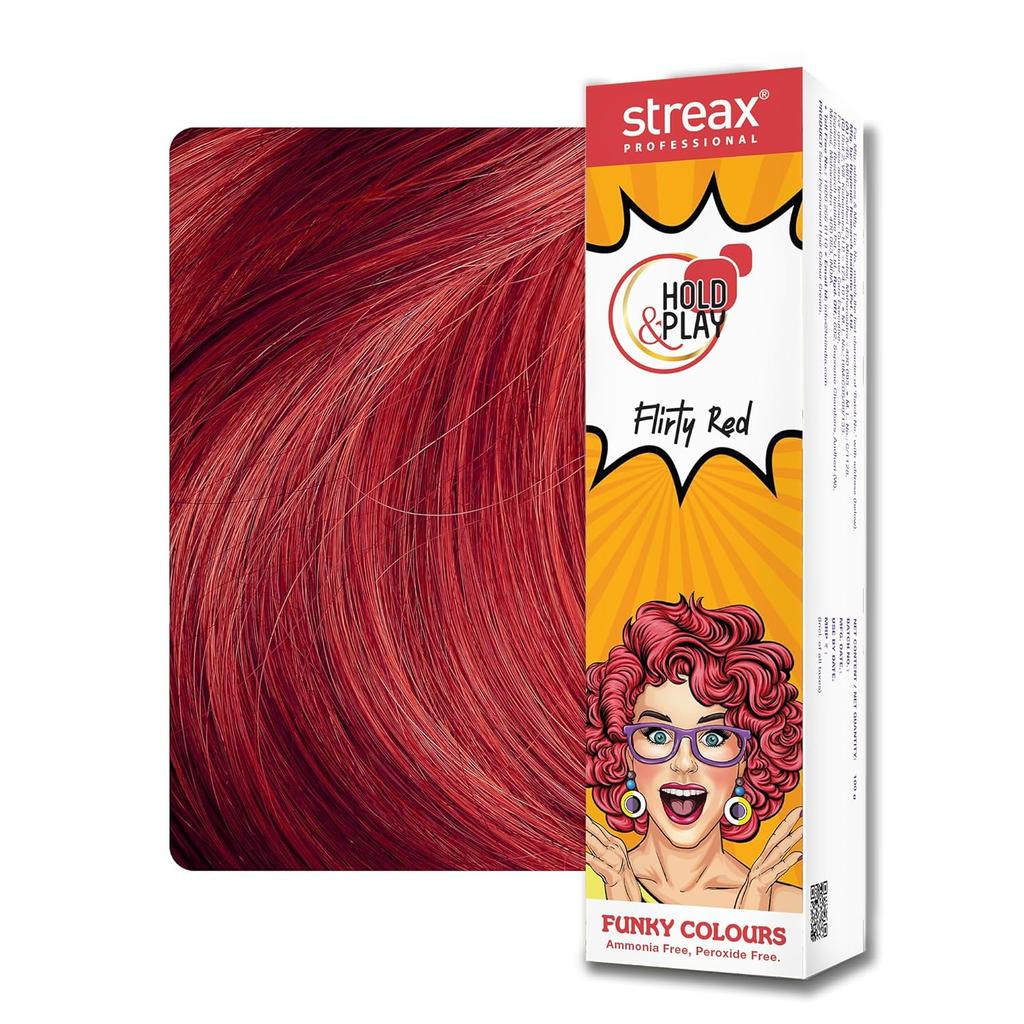 Streax Professional Flirty Red Semi Permanent Hair Colour 100g | Vibrant Ammonia Free Peroxide Free Funky Shade For Stylish Salon Look