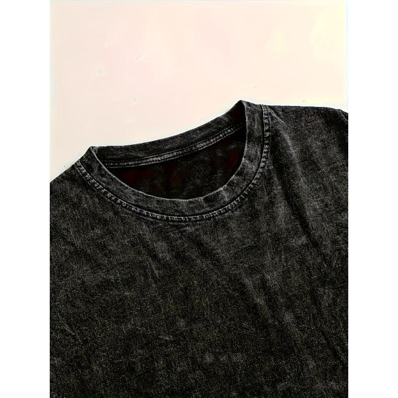 Herren 100% Gewaschenes Schwarzes Printmuster Retro Rundhals T-Shirt, Lässiges All-Match Locker Sommer Kurzarm Tee, Tägliches Tragen