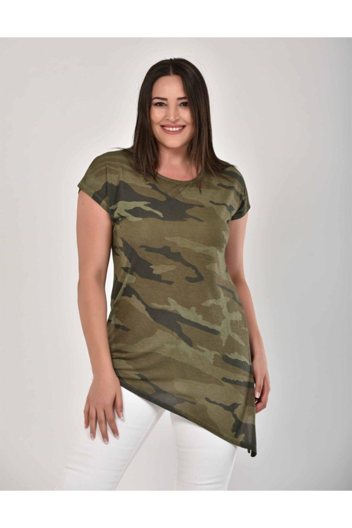 

Women s Style Plus Size Tunic Camouflage Pattern Side Slit Oil Wash Tunic Khaki L