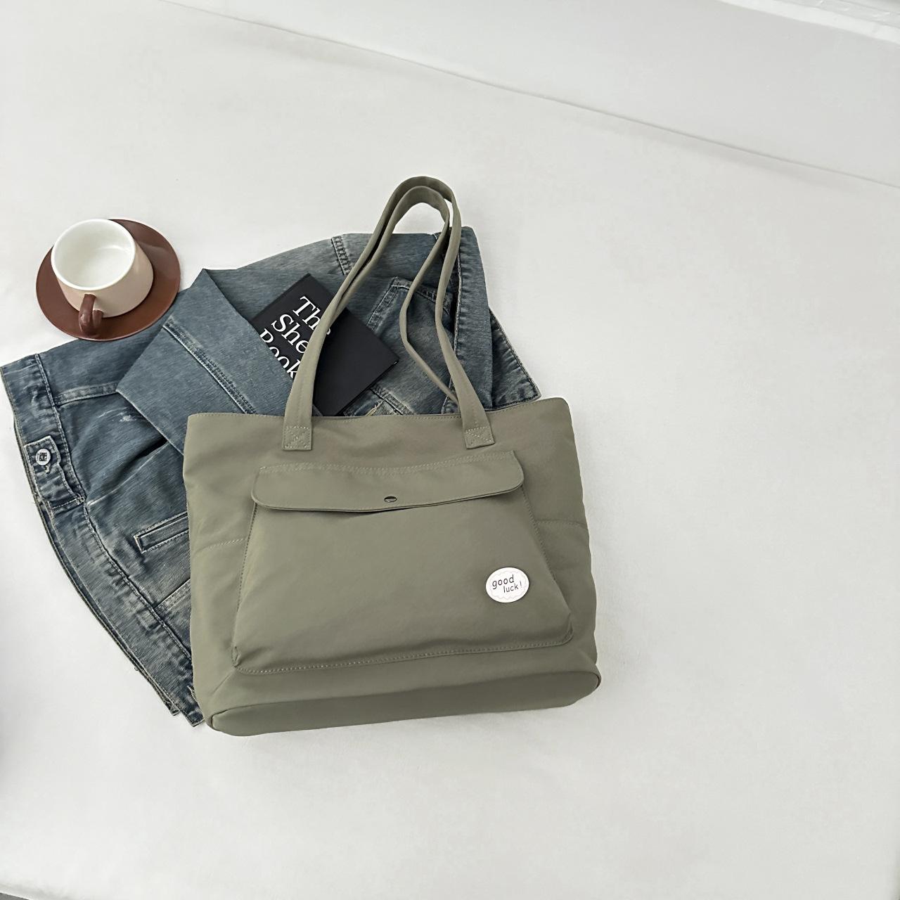 

Женская сумка-тоут большой вместимости, студенческая сумка через плечо из нейлоновой ткани, повседневная сумка зелёный