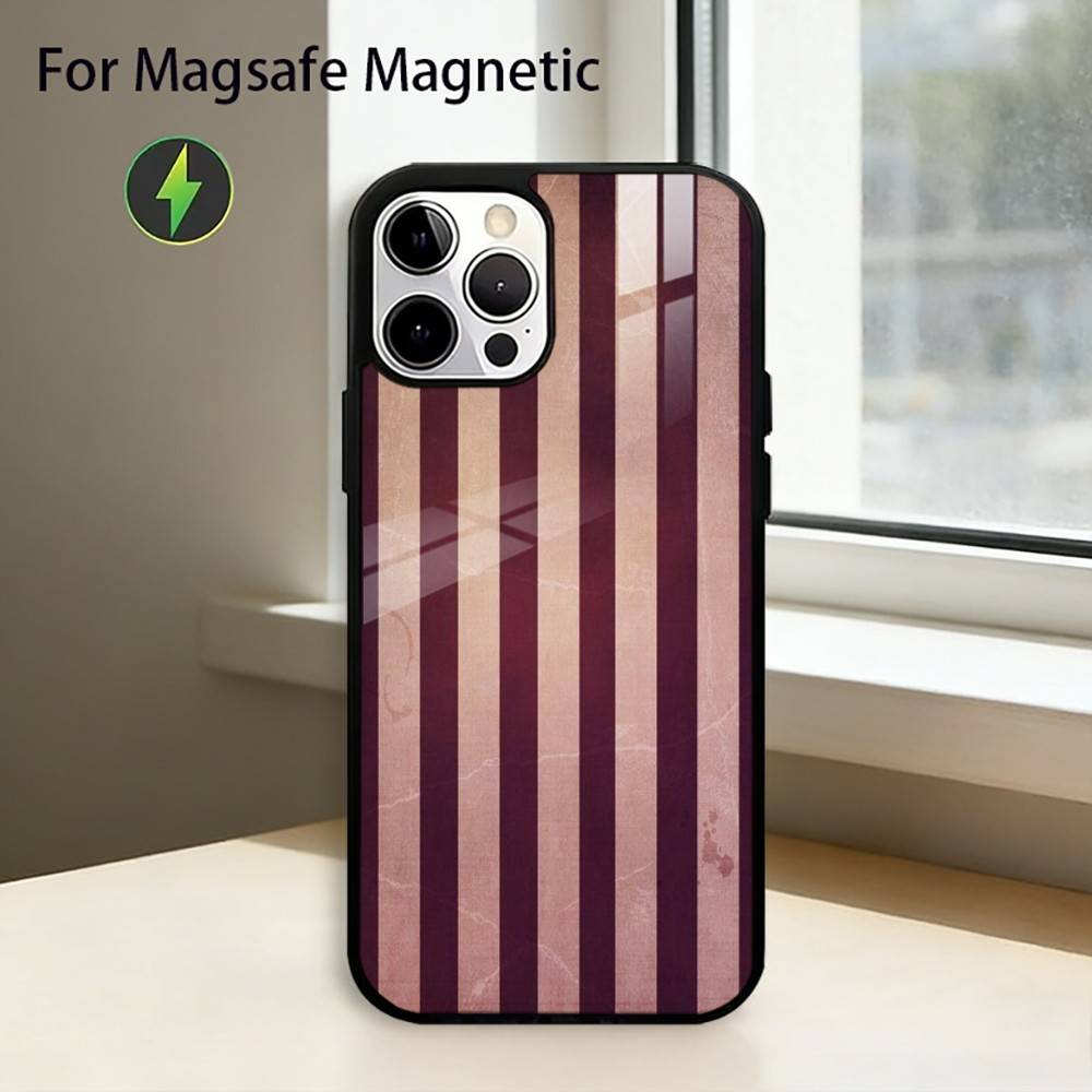Burgundy White S-Stripe Phone Case For iPhone17,16,15,14,13,12,11 Plus,Pro Magnetic For Magsafe Wireless Charging