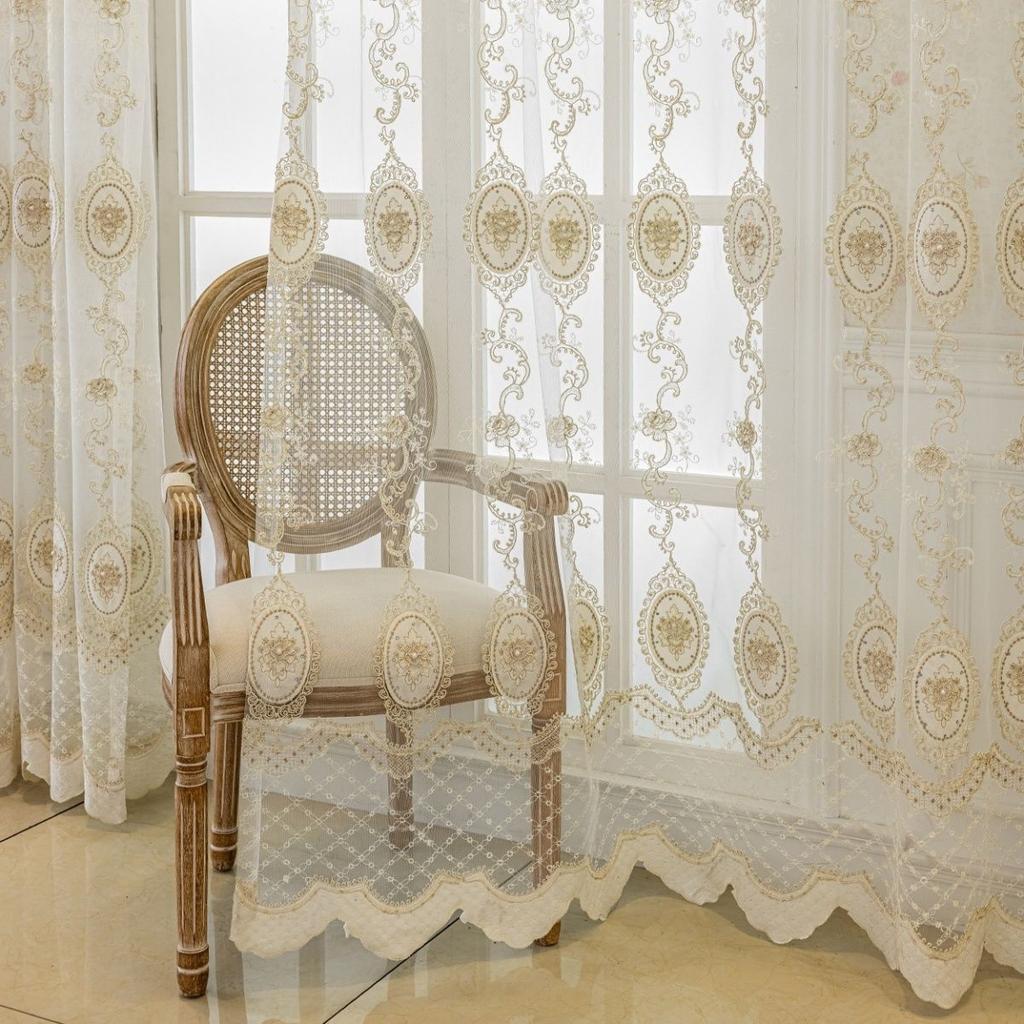 European High-grade Window Screen Bay Window Living Room Balcony Blackout Relief Embroidery Embroidery Gauze Curtain Bedroom Curtain