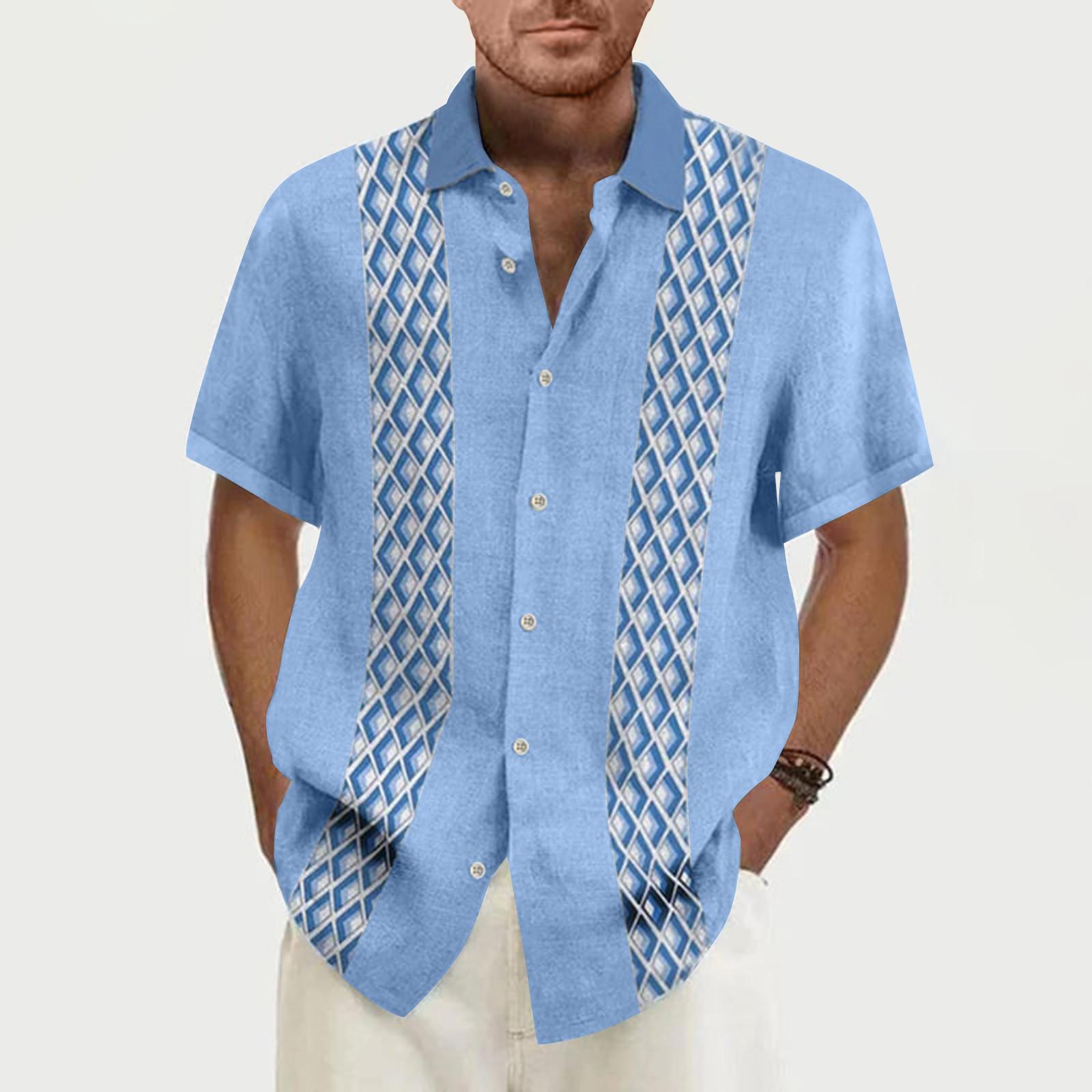 

Гавайская рубашка для мужчин, мужские винтажные рубашки для боулинга на пуговицах, летняя пляжная рубашка с коротким рукавом M синий